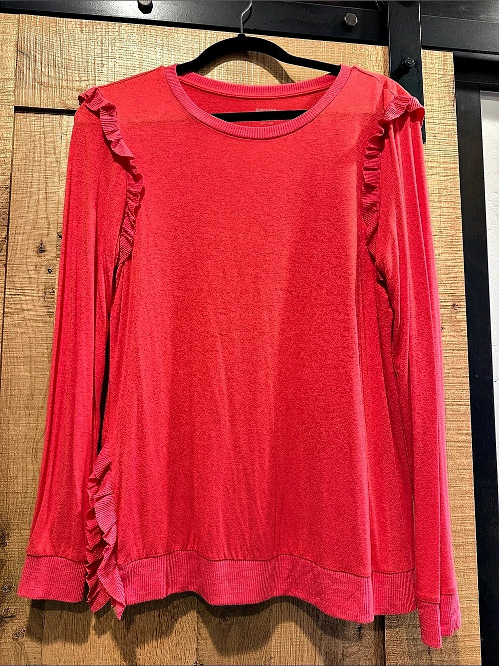 Ruffle Long Sleeve Top in Red Like New